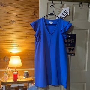 Mud Pie Vibrant Blue Ruffle Sleeve Mini Dress
